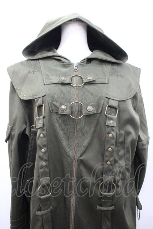 画像2: Ozz conte / フードベルトロングジャケット  カーキ I-26-02-25-042-OO-JA-SA-ZI (2)