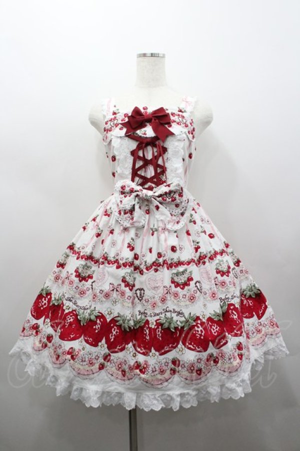画像1: BABY,THE STARS SHINE BRIGHT / Juicy Strawberry MemoryジャンパースカートI  白 I-26-02-25-048-BA-OP-SA-ZI (1)