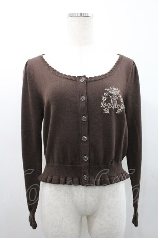 画像1: metamorphose / エンブレム刺繍入りフリルカーディガン  茶 I-26-02-25-007-ME-TO-SA-ZI (1)