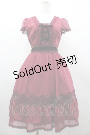 画像: axes femme / ベロア編み上げリボンワンピース  ワイン I-26-02-25-070-AX-OP-SA-ZI