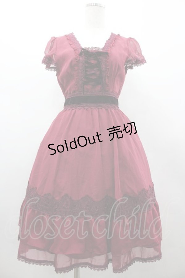 画像1: axes femme / ベロア編み上げリボンワンピース  ワイン I-26-02-25-070-AX-OP-SA-ZI (1)