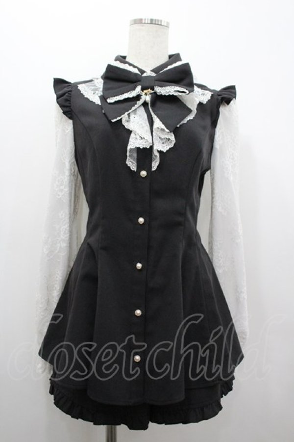 画像1: Secret Honey / レース袖ブラウス&ショートパンツセットアップ  黒Ｘ白 I-26-02-25-074-CA-OP-SA-ZI (1)