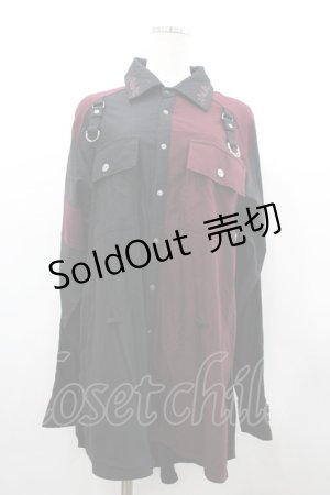 画像: Ozz conte / 2カラー切替スナップボタンロングシャツ  黒Ｘボルドー I-26-02-25-075-OO-BL-SA-ZI