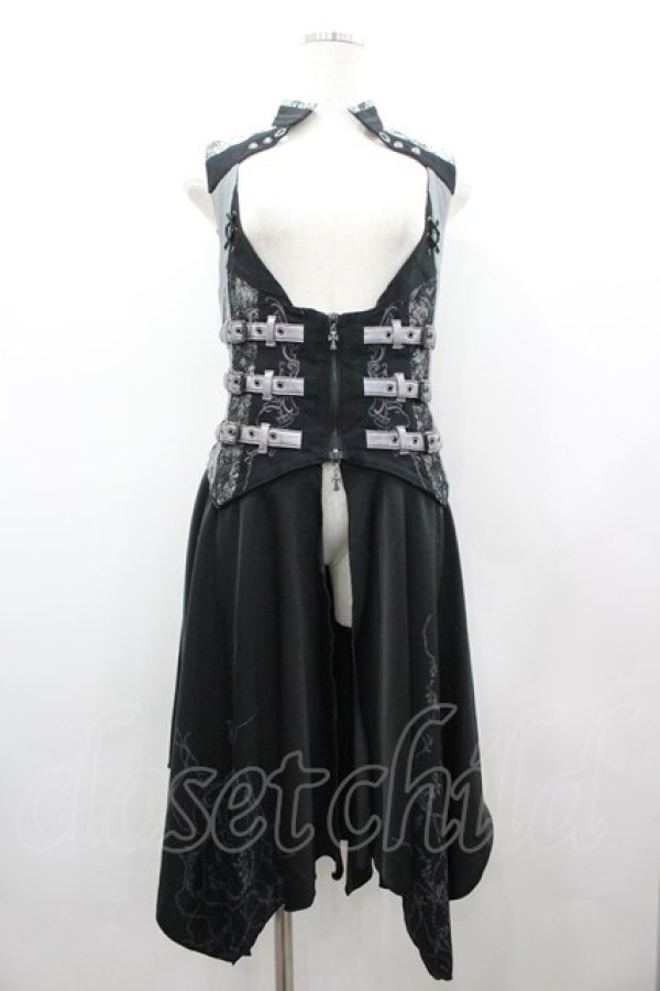 画像1: Ozz Croce / サイドベルトデザインロングベスト  黒Ｘシルバー I-26-02-25-076-OO-PA-SA-ZI (1)