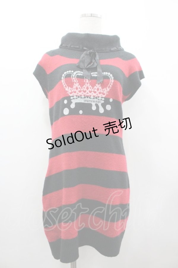 画像1: PUTUMAYO / クラウンプリントボーダーノースリーブニットワンピース  赤Ｘ黒 I-26-02-25-079-PT-OP-SA-ZI (1)