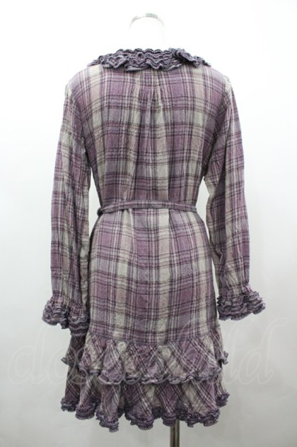 画像2: PINK HOUSE / チェックフリル長袖ワンピース  パープルＸチェック I-26-02-25-080-LO-OP-SA-ZI (2)