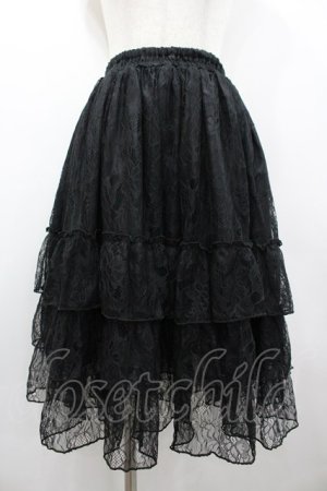 画像: ATELIER PIERROT / Ruffle Chiffon Skirt-Lace-  黒 I-26-02-25-089-EL-SK-SA-ZI
