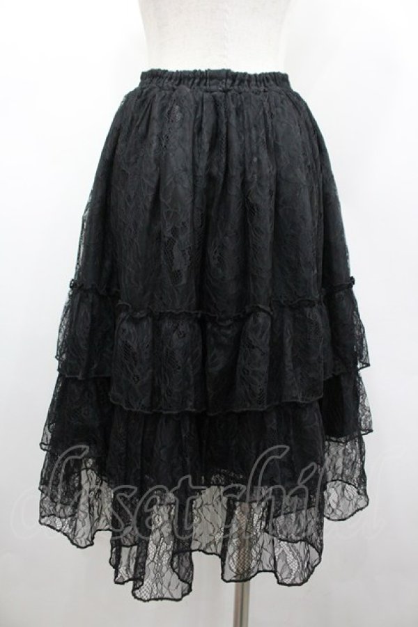 画像2: ATELIER PIERROT / Ruffle Chiffon Skirt-Lace-  黒 I-26-02-25-089-EL-SK-SA-ZI (2)