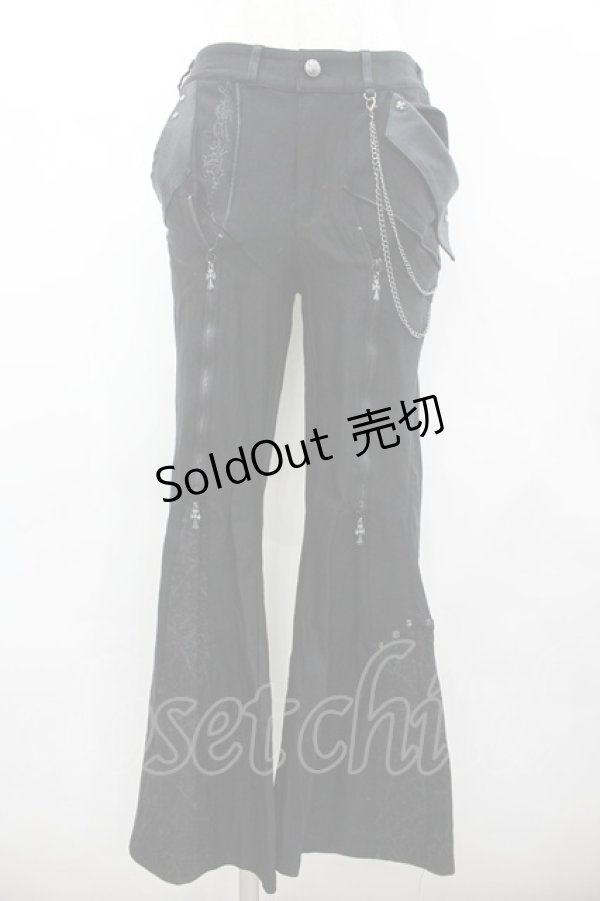 画像1: Ozz Croce / チェーン付きパンツ  黒Ｘシルバー I-26-02-25-093-OO-PA-SA-ZI (1)