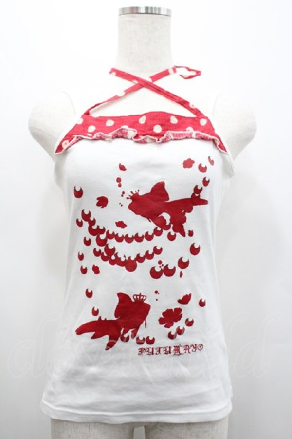 画像1: PUTUMAYO / 金魚シルエットキャミ  白Ｘ赤 I-26-02-25-015-PT-TO-SA-ZI (1)