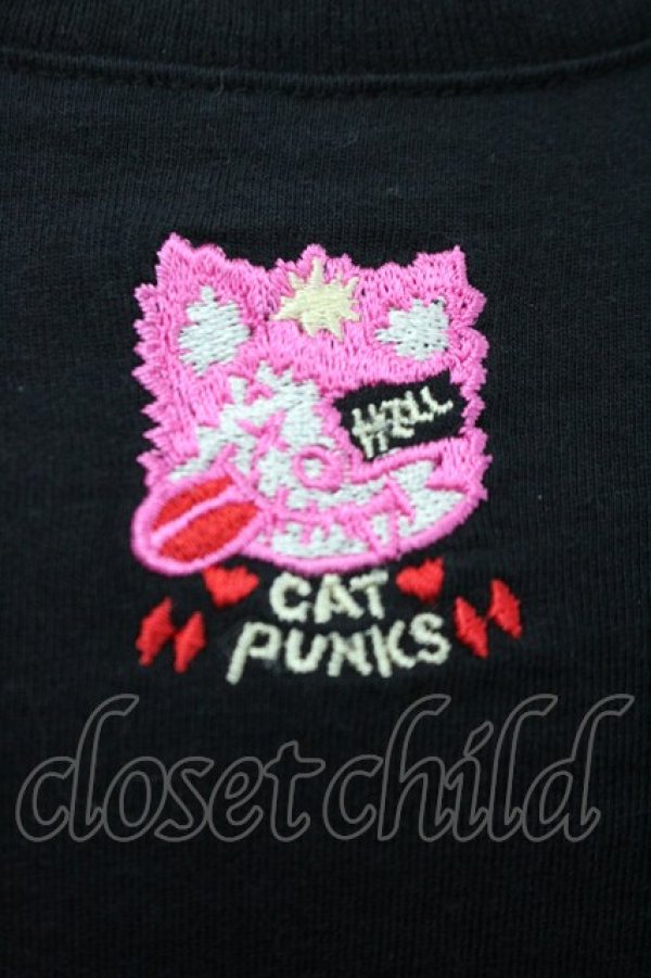 画像2: HELL CAT PUNKS / CAT刺繍半袖カットソー S 黒Ｘピンク I-26-02-25-016-PU-TO-SA-ZI (2)