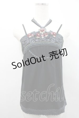 画像: axes femme / フラワーモチーフ使いホルターキャミ  クロ I-26-02-25-002-AX-TO-SA-ZI