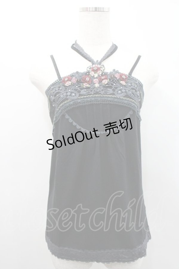 画像1: axes femme / フラワーモチーフ使いホルターキャミ  クロ I-26-02-25-002-AX-TO-SA-ZI (1)