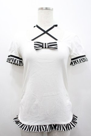 画像: PEACE NOW / ストライプリボン半袖カットソー  白Ｘ I-26-02-25-017-PU-TO-SA-ZI