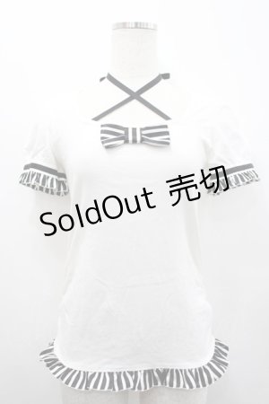 画像: PEACE NOW / ストライプリボン半袖カットソー  白Ｘ I-26-02-25-017-PU-TO-SA-ZI