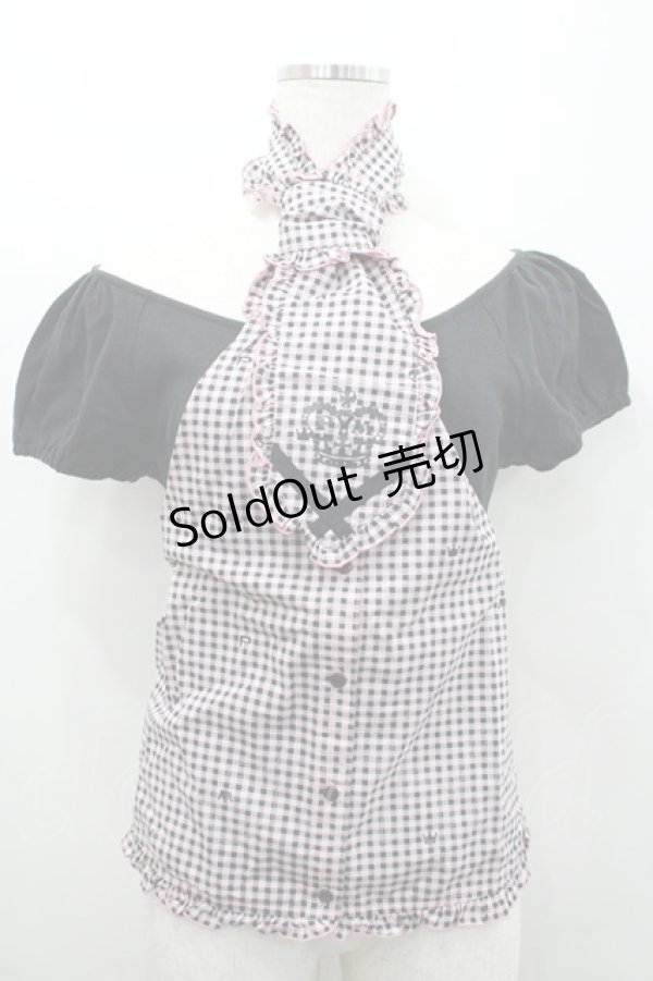 画像1: PUTUMAYO / ギンガムチェックベスト&半袖カットソーセット  ピンクチェックＸ黒 I-26-02-25-021-PT-TO-SA-ZI (1)