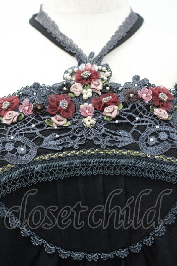 画像3: axes femme / フラワーモチーフ使いホルターキャミ  クロ I-26-02-25-002-AX-TO-SA-ZI (3)