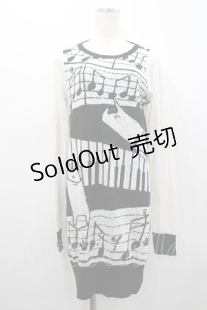 画像: MINT NeKO / 音符柄ニットロングトップス  白Ｘ黒 I-26-02-25-023-HN-TO-SA-ZI