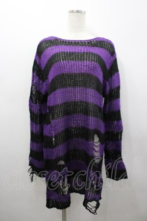 画像: KILL STAR / ボーダーニット  パープルＸ黒 I-26-02-25-025-SL-TO-SA-ZI