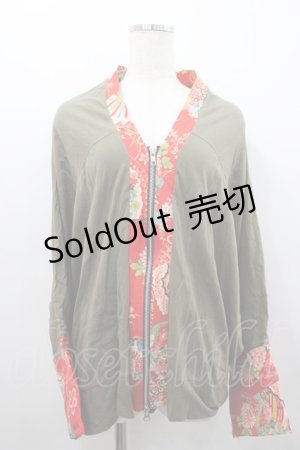 画像: gouk / 和柄切替ドルマンパーカー  カーキｘ赤 I-26-02-25-026-GO-TO-SA-ZI