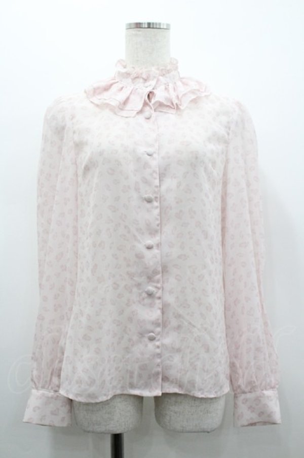 画像1: Ank Rouge / ハートレオパードシフォンハイネックブラウス  白Ｘピンク I-26-02-28-001-CA-BL-SA-ZI (1)
