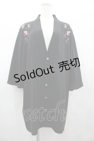 画像: REZEN / 枝垂桜刺繍ケープ羽織 M 黒Ｘピンク I-26-02-28-035-LO-TO-SA-ZI