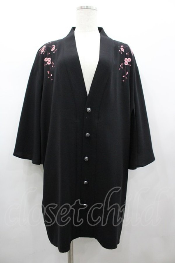 画像1: REZEN / 枝垂桜刺繍ケープ羽織 M 黒Ｘピンク I-26-02-28-035-LO-TO-SA-ZI (1)
