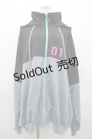 画像: LISTEN FLAVOR / 初音ミクジャージパーカー F 黒Ｘ青 I-26-02-28-037-PU-TO-SA-ZI