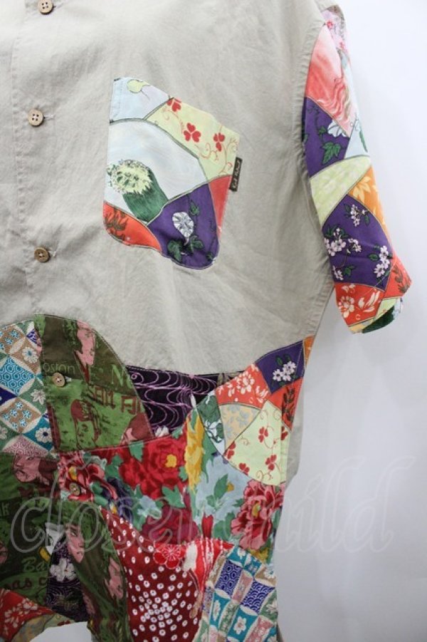 画像3: Karl Helmut / 和柄パッチワーク半袖シャツ M ベージュＸカラフル I-26-02-28-038-EL-BL-SA-ZI (3)