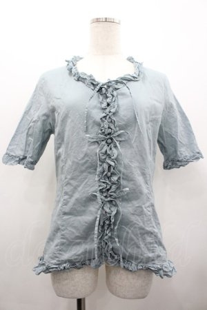 画像: PINK HOUSE / フリル半袖ブラウス  サックス I-26-02-28-040-LO-BL-SA-ZI