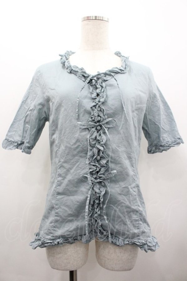 画像1: PINK HOUSE / フリル半袖ブラウス  サックス I-26-02-28-040-LO-BL-SA-ZI (1)