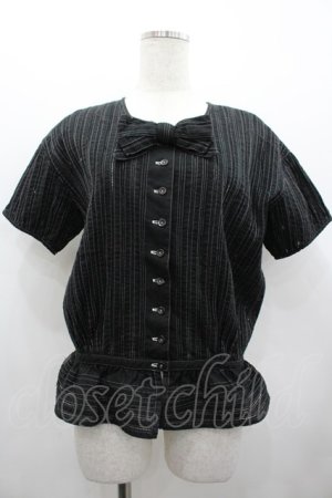 画像: PINK HOUSE / 梯子レースストライプブラウス  黒 I-26-02-28-046-LO-BL-SA-ZI