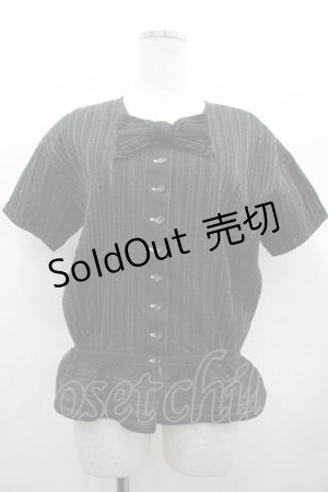 画像: PINK HOUSE / 梯子レースストライプブラウス  黒 I-26-02-28-046-LO-BL-SA-ZI