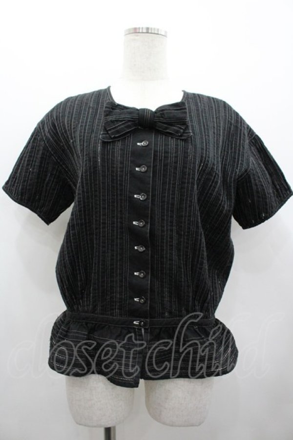 画像1: PINK HOUSE / 梯子レースストライプブラウス  黒 I-26-02-28-046-LO-BL-SA-ZI (1)