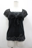 画像1: L`EST ROSE / フロントレースリボン半袖トップス  黒 I-26-02-28-050-0-TO-SA-ZI (1)