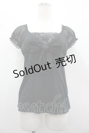 画像: L`EST ROSE / フロントレースリボン半袖トップス  黒 I-26-02-28-050-0-TO-SA-ZI
