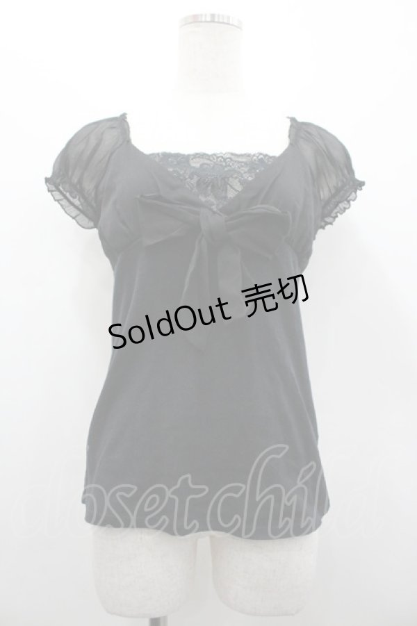 画像1: L`EST ROSE / フロントレースリボン半袖トップス  黒 I-26-02-28-050-0-TO-SA-ZI (1)