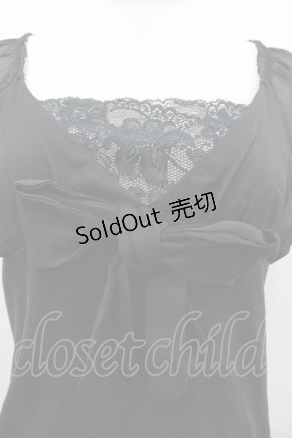 画像3: L`EST ROSE / フロントレースリボン半袖トップス  黒 I-26-02-28-050-0-TO-SA-ZI (3)