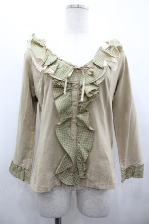 画像: INGEBORG / ドットフリルカットカーディガン  ベージュＸグリーン I-26-02-28-052-LO-TO-SA-ZI