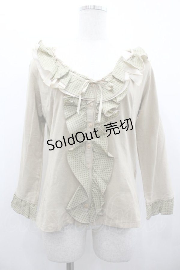 画像1: INGEBORG / ドットフリルカットカーディガン  ベージュＸグリーン I-26-02-28-052-LO-TO-SA-ZI (1)