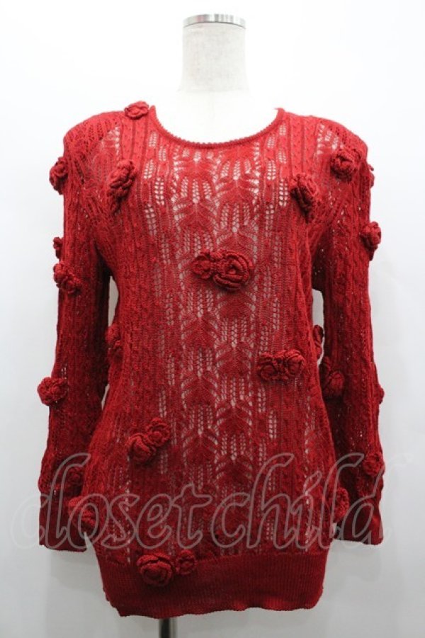 画像1: INGEBORG / カメリアモチーフ透かしニット  赤 I-26-02-28-060-LO-TO-SA-ZI (1)