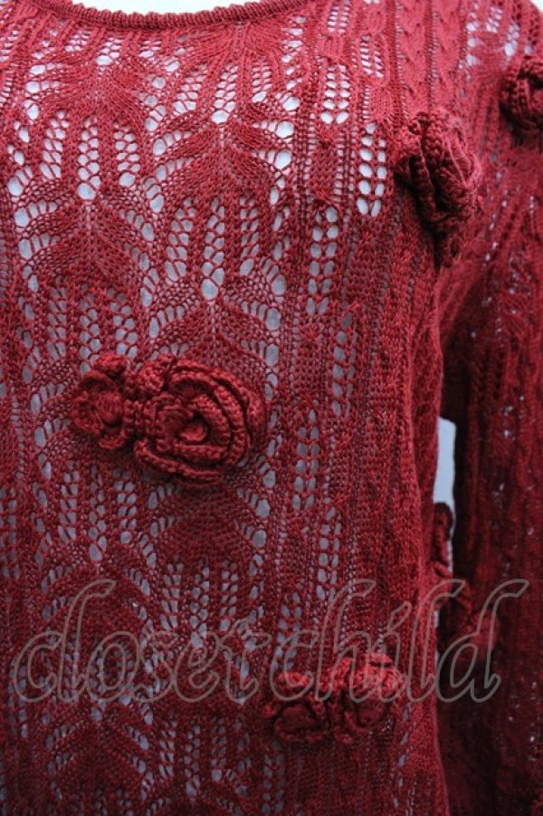画像3: INGEBORG / カメリアモチーフ透かしニット  赤 I-26-02-28-060-LO-TO-SA-ZI (3)
