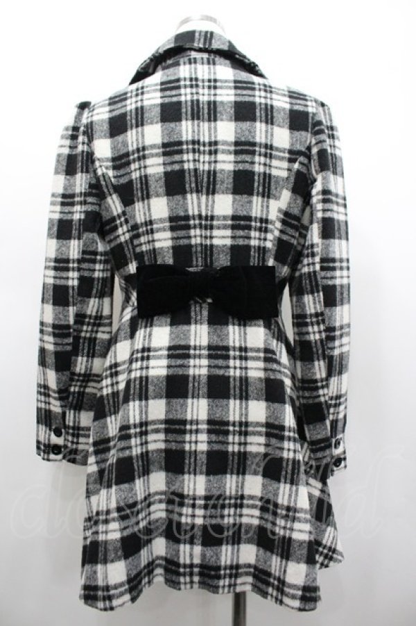 画像2: Ank Rouge / ベロア襟チェックコート M 黒×白 I-26-02-28-063-CA-CO-TE-ZI (2)