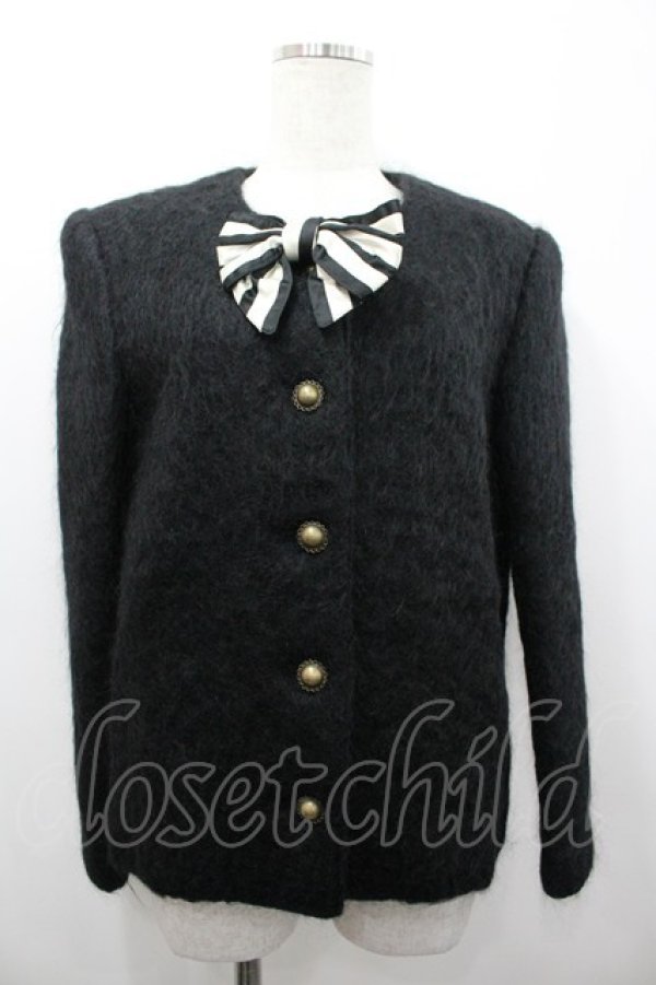 画像1: INGEBORG / ボーダーリボンボアジャケット  黒Ｘ白 I-26-02-28-070-LO-JA-SA-ZI (1)