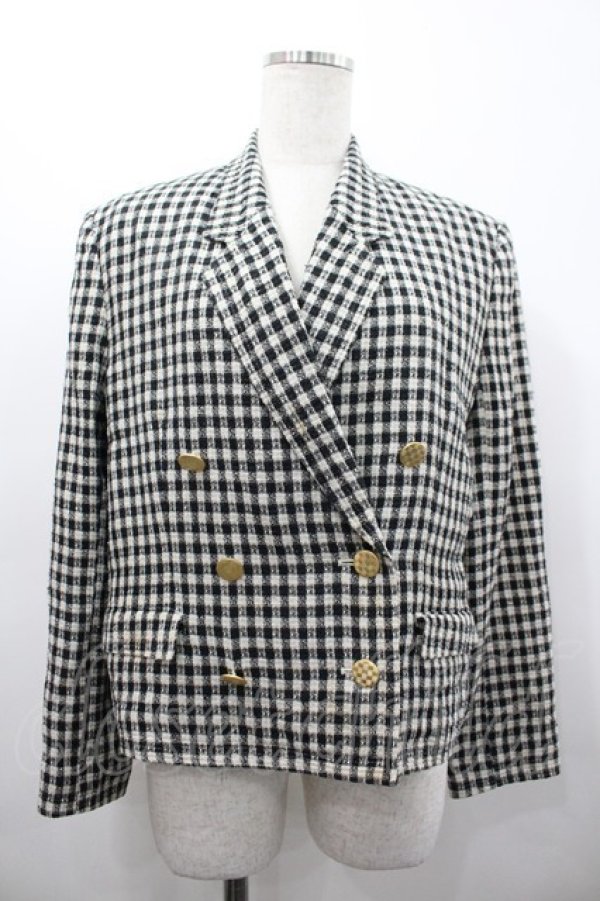 画像1: INGEBORG / チェックダブルボタンジャケット  黒Ｘ白 I-26-02-28-071-LO-JA-SA-ZI (1)