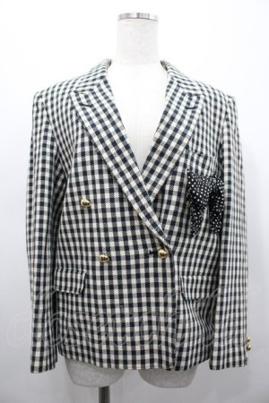 画像: PINK HOUSE / チェック&ドットリボンジャケット  白Ｘ黒チェック I-26-02-28-072-LO-JA-SA-ZI