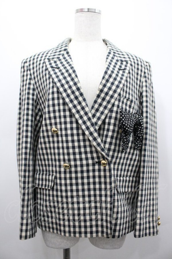画像1: PINK HOUSE / チェック&ドットリボンジャケット  白Ｘ黒チェック I-26-02-28-072-LO-JA-SA-ZI (1)