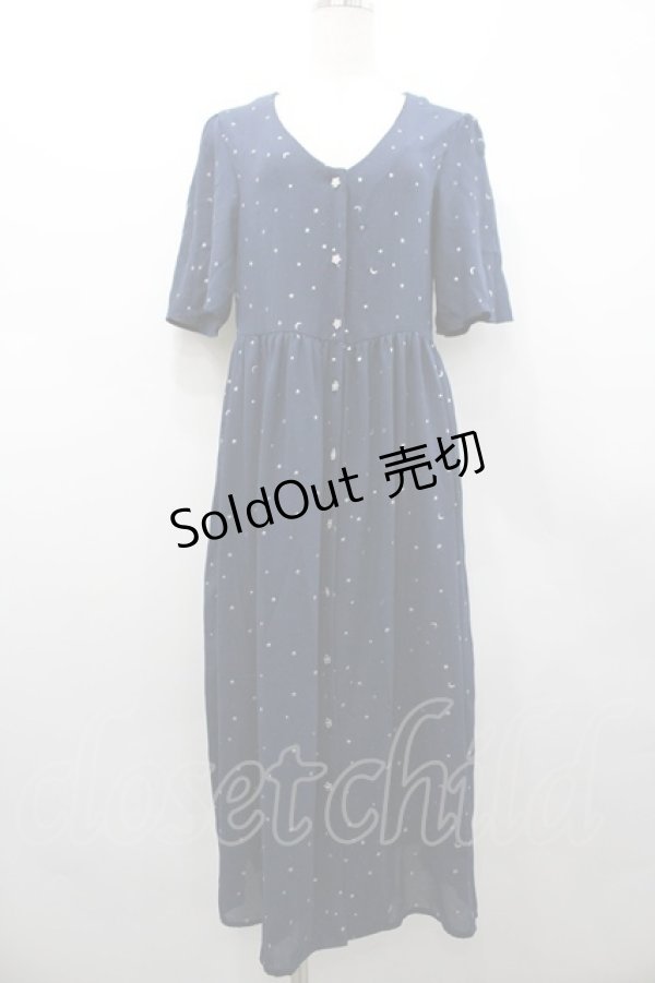 画像1: Ank Rouge / スター総柄シフォン半袖ワンピース  ネイビーＸシルバー I-26-02-28-081-CA-OP-SA-ZI (1)