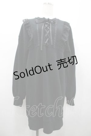 画像: Ank Rouge / フロント編み上げレースデザインスウェットワンピース  黒 I-26-02-28-083-CA-OP-SA-ZI