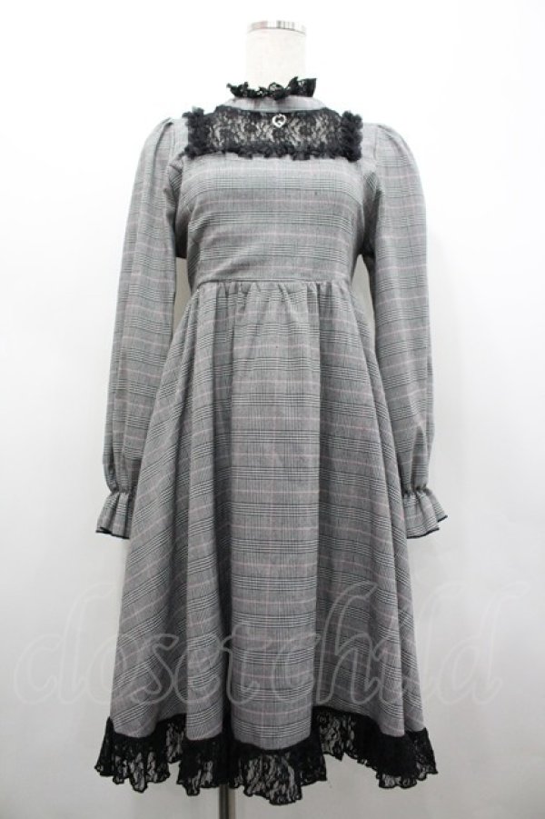 画像1: Favorite / レース切り替えチェックハイネックワンピース  グレーチェックＸ黒 I-26-02-28-084-LO-OP-SA-ZI (1)